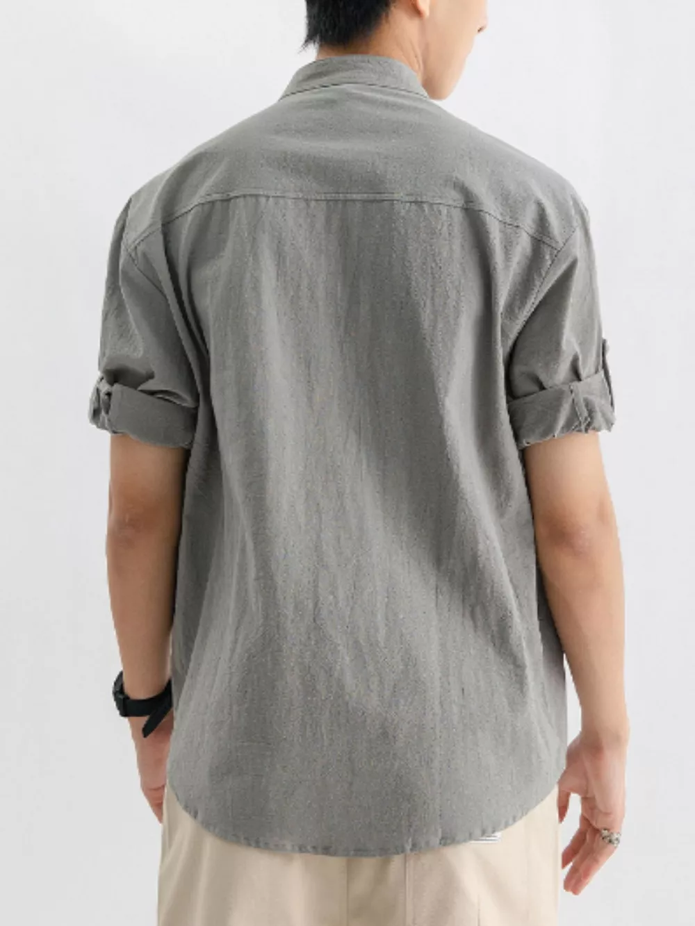 Men's Plus Size Casual Button Up Roll Up Sleeve Shirt, image 3