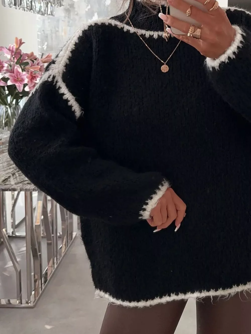 Contrast Trim Turtleneck Long Sleeve Sweater, image 8