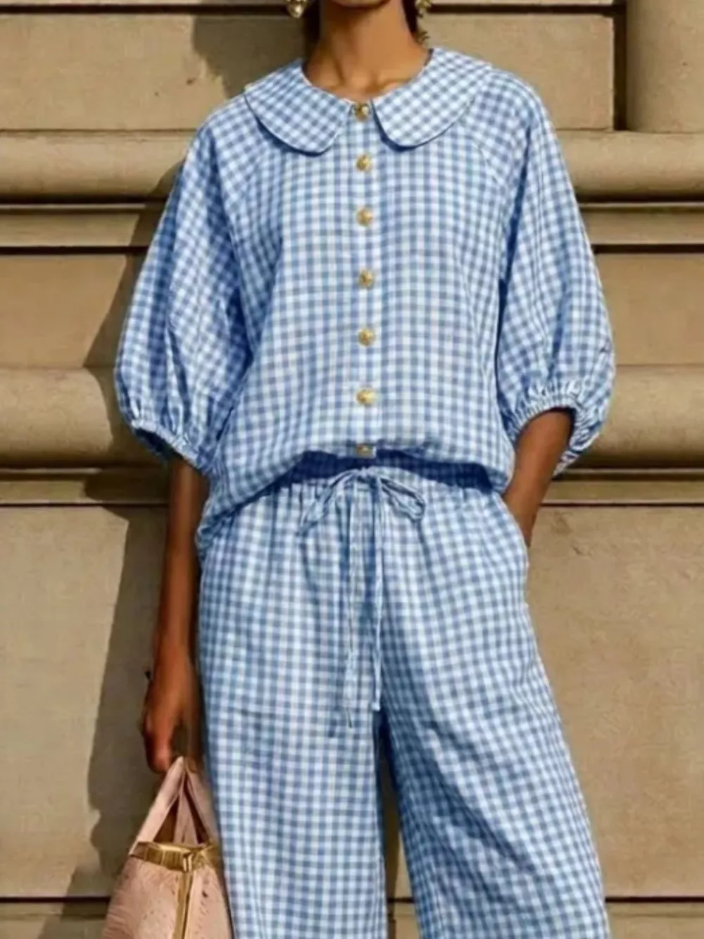 Full Size Plaid Button Up Shirt and Pants Set Plus Size, image 2