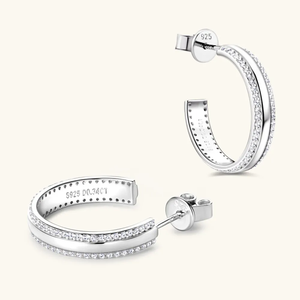 925 Sterling Silver Inlaid Moissanite C-Hoop Earrings, image 5
