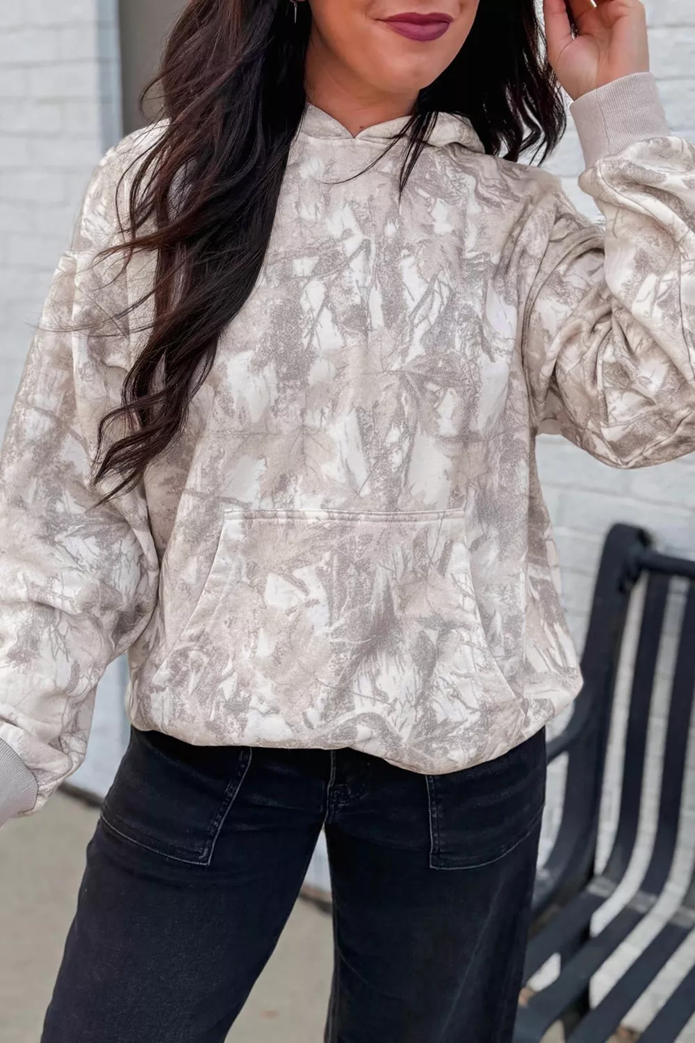 Abstract Print Ribbed Cuffs Hem Long Sleeve Hoodie, image 4