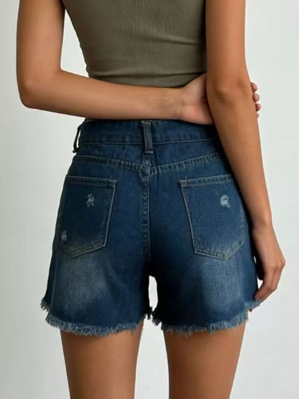 Distressed Frayed Hem Denim Shorts, image 9
