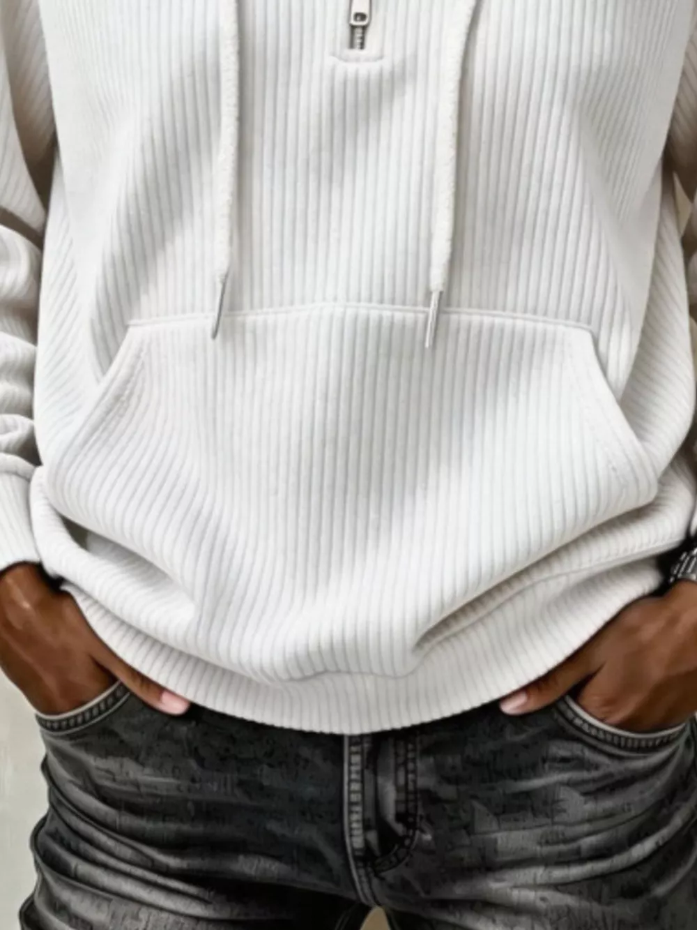 Ribbed Knit Quarter-Zip Hoodie, image 12