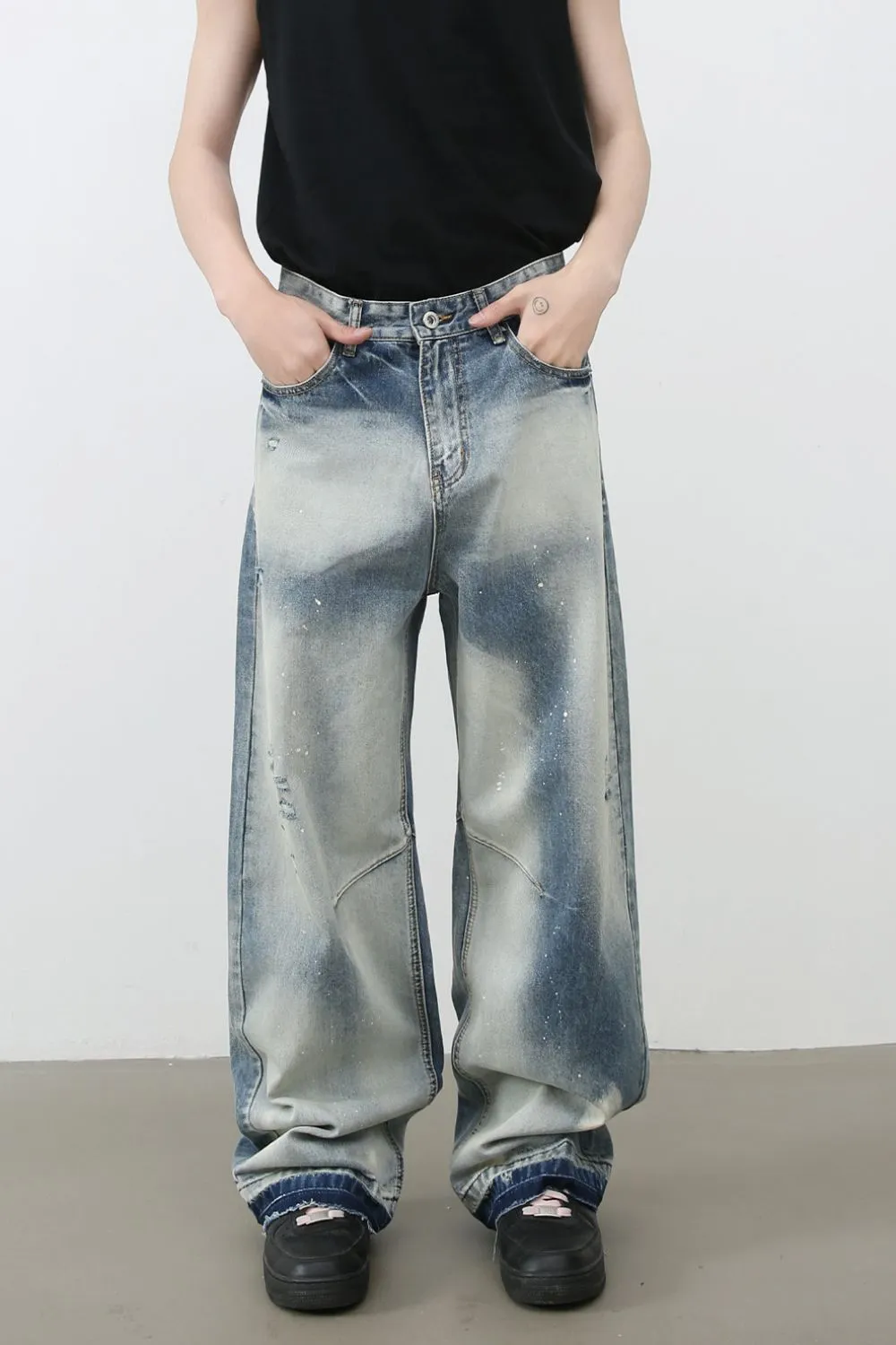 Men's Distressed Wide Leg Jeans