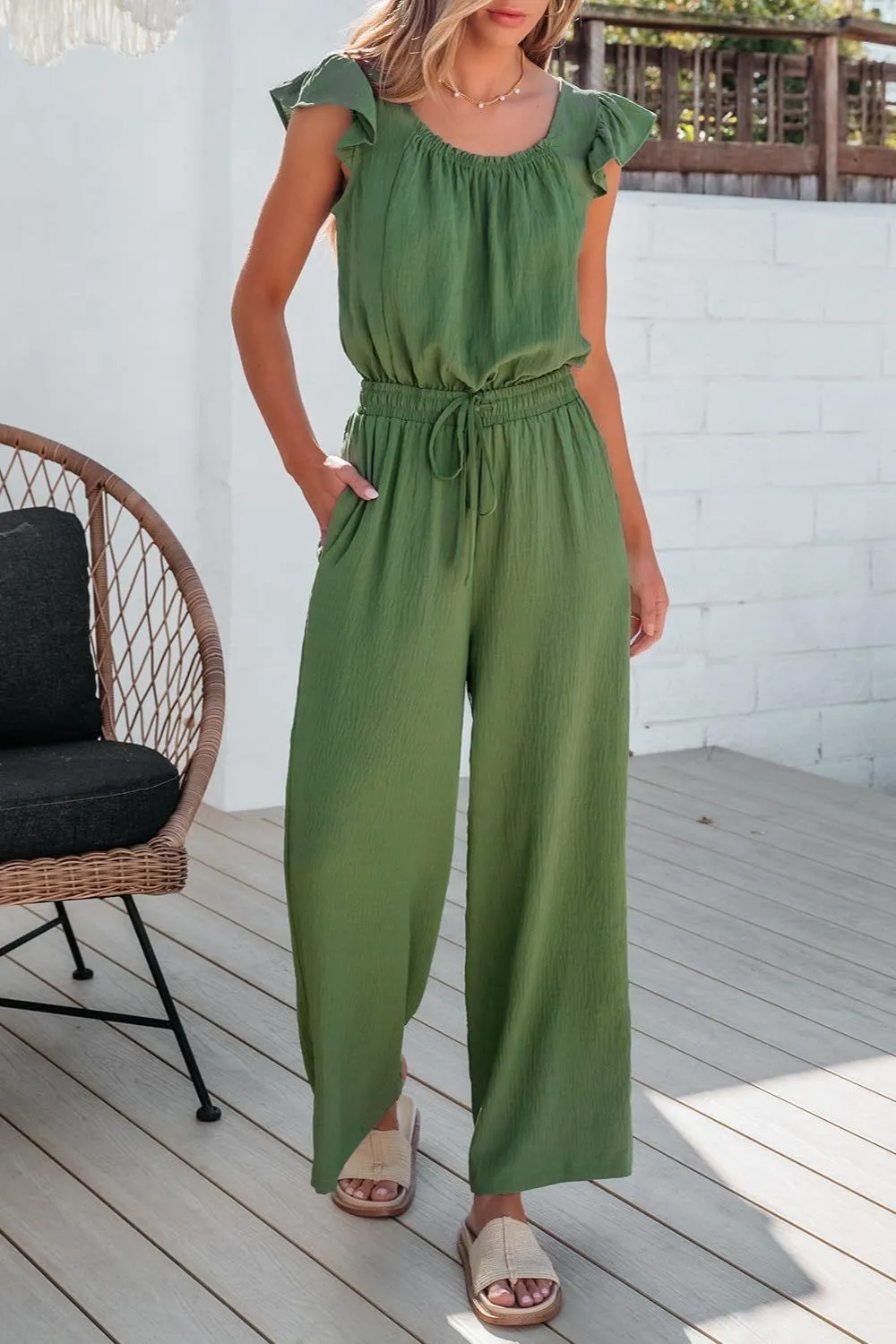 Ruffled Cap Sleeve Wide Leg Jumpsuit, image 12