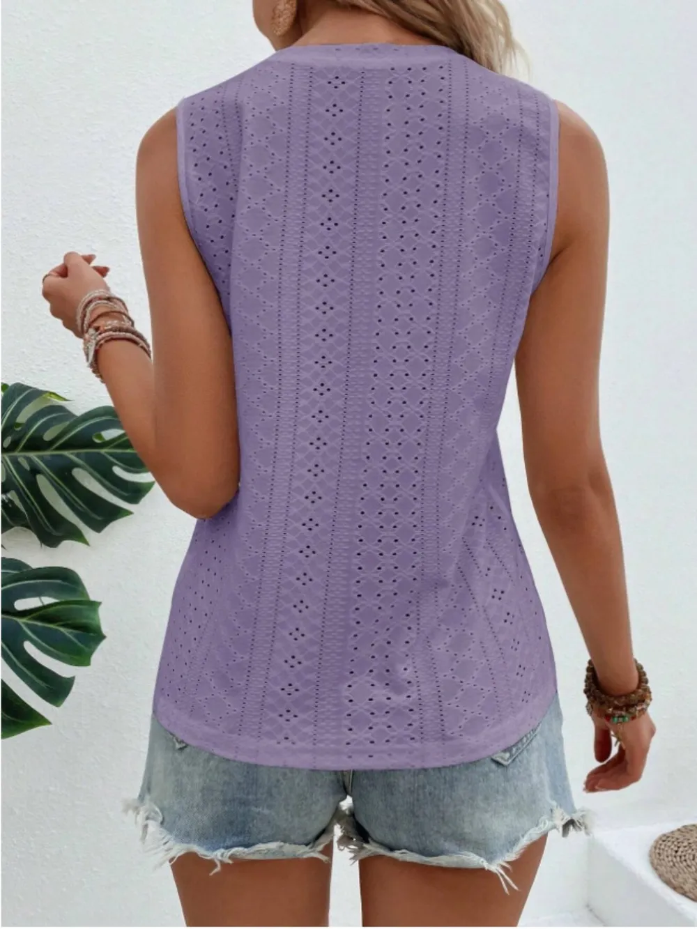 Eyelet Round Neck Tank, image 3