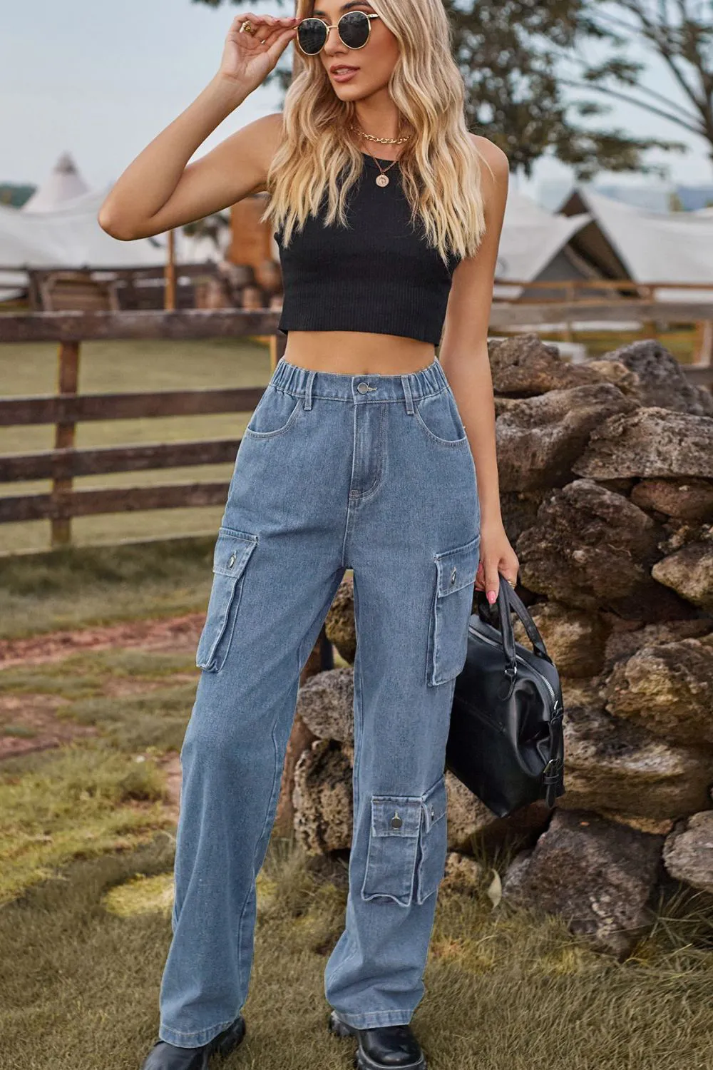 Loose Fit Long Jeans with Pockets, image 3