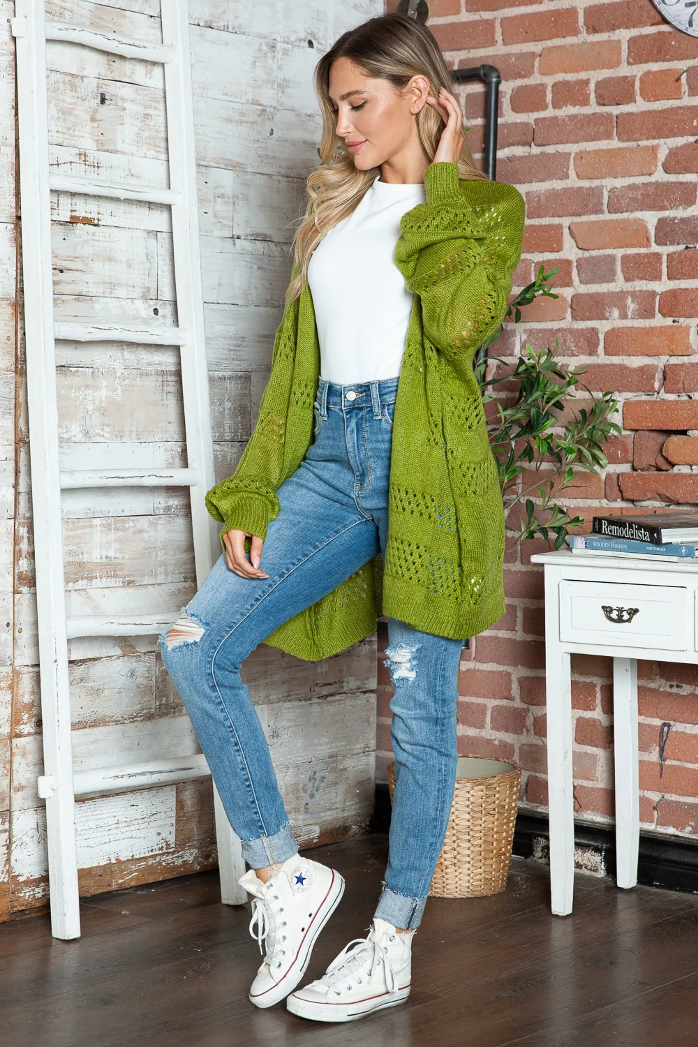 Openwork Open Front Long Sleeve Cardigan, image 25