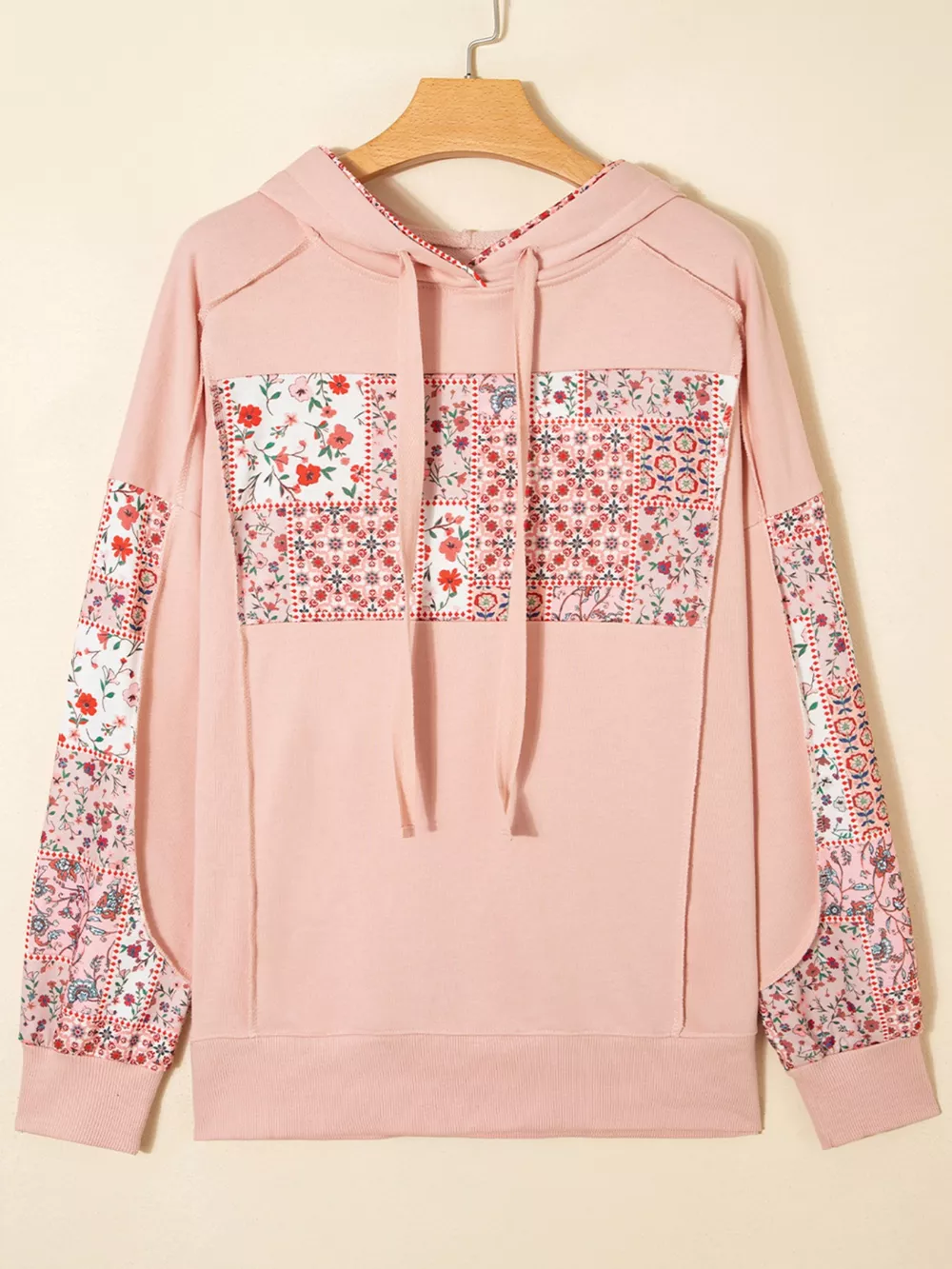 Floral Print Drawstring Long Sleeve Hoodie, image 4