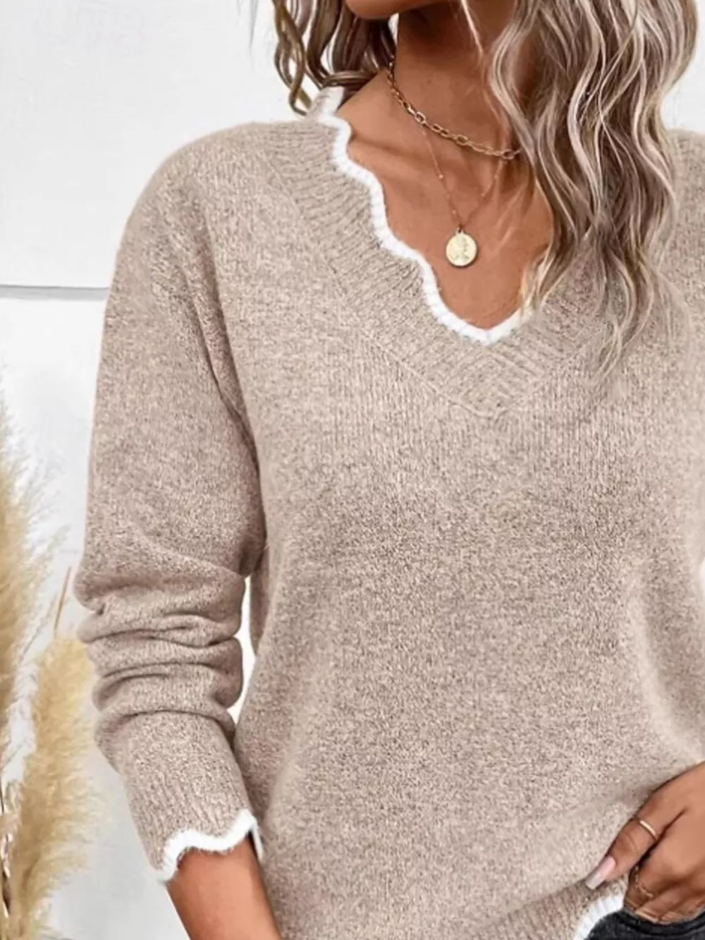 Contrast Trim V-Neck Sweater, image 6