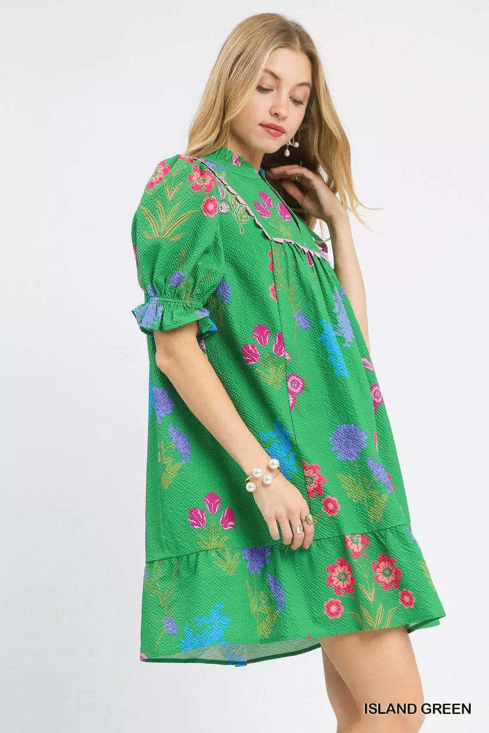 Multi Flower Print V-Neck Dress, image 2