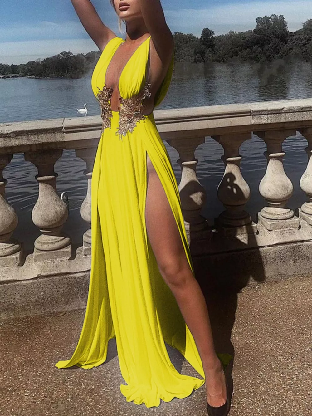 Deep V-Neck High Slit Maxi Dress, image 23