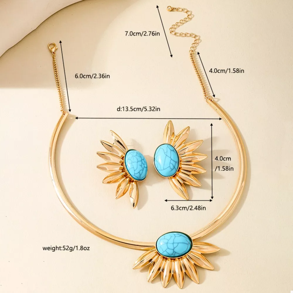 Turquoise Sunflower Necklace and Earrings Jewelry Set, image 6