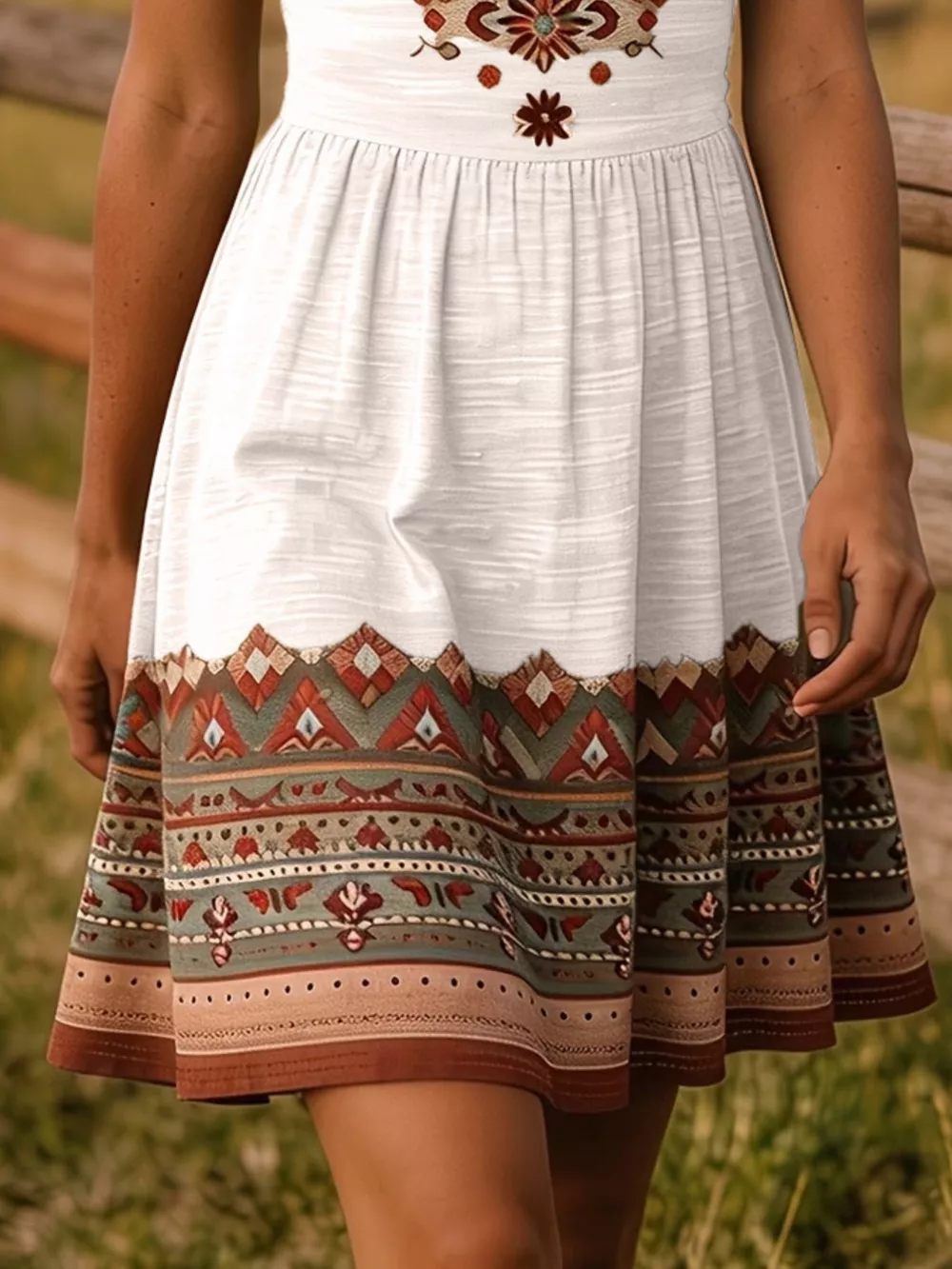 Tribal Print Sleeveless A-Line Summer Dress, image 3