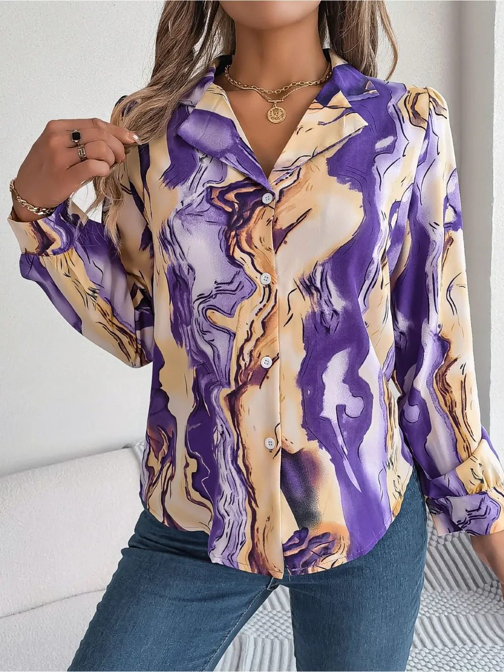Printed Button Up Long Sleeve Shirt, image 11