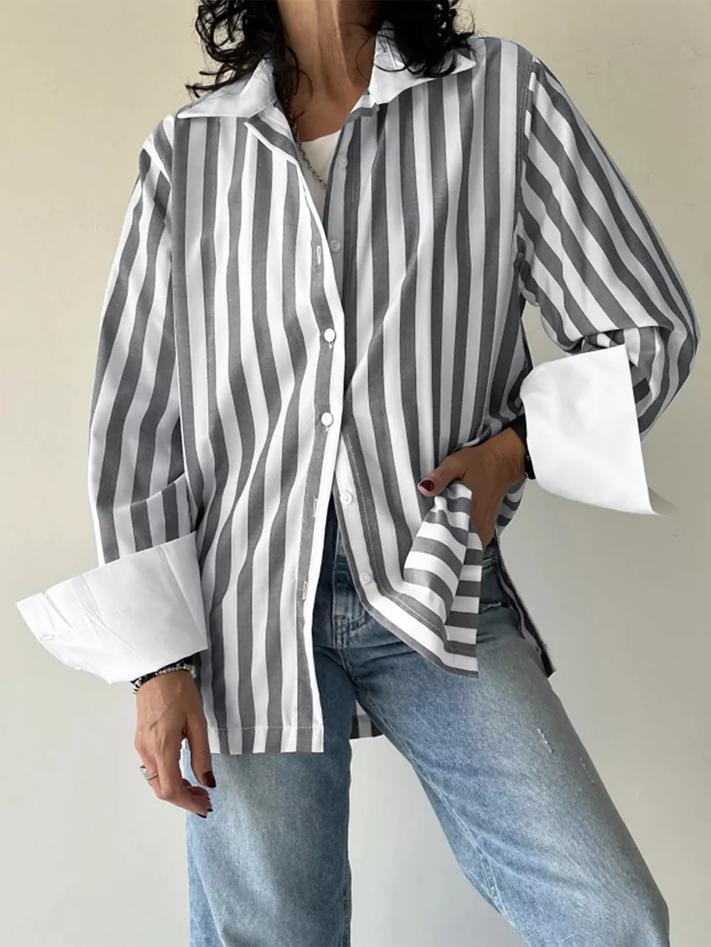 Striped Button-Up Long Sleeve Shirt, image 2