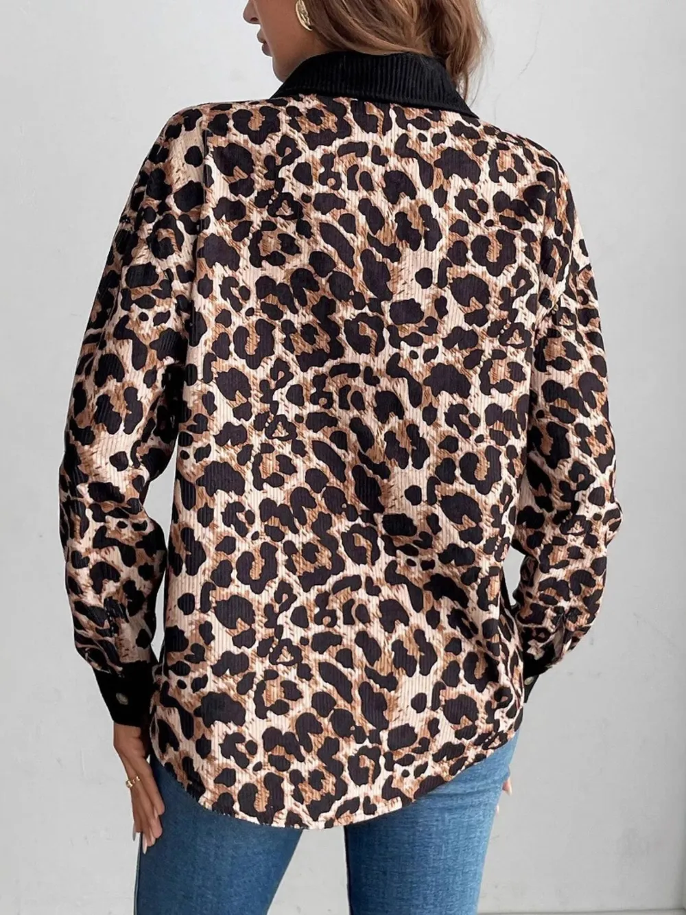 Leopard Collared Neck Button Up Shacket, image 2