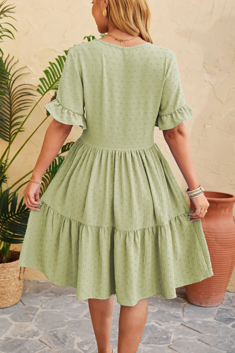 Swiss Dot Ruffled V-Neck Tiered Dress, image 10