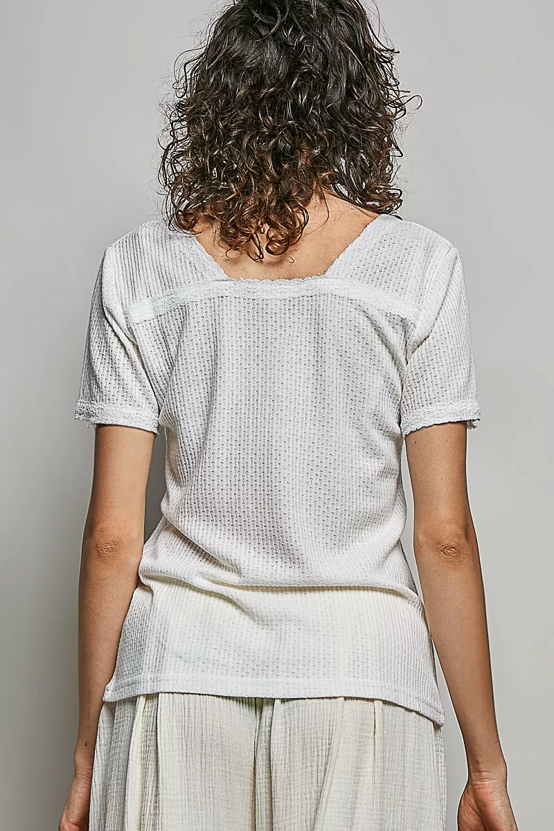 Lace Detail V-Neck Short Sleeve Textured T-Shirt, image 4
