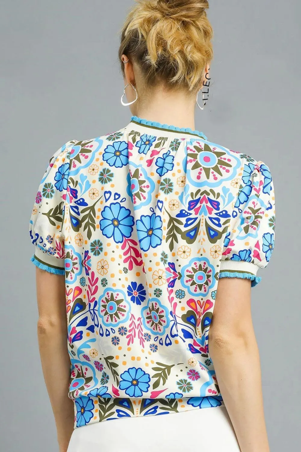 Retro Floral Puff Sleeve Top, image 4