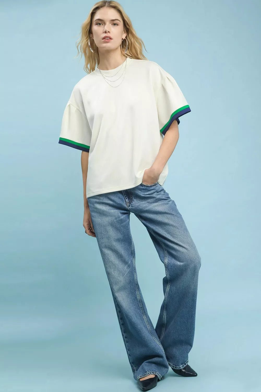 Contrast Trim Bell Sleeve Top, image 4