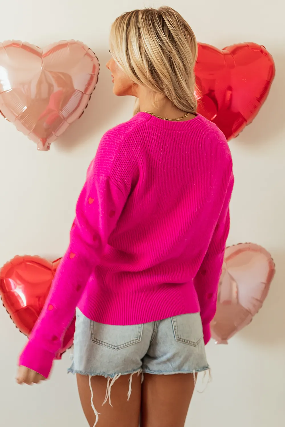 Heart Round Neck Long Sleeve Sweater, image 6