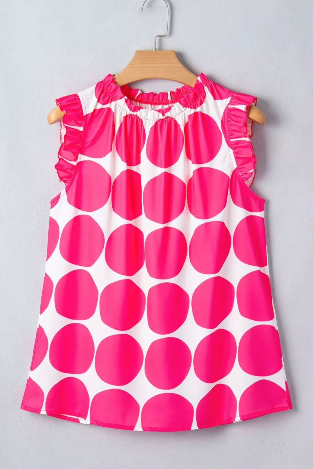 Polka Dot Print Frilled Round Neck Shift Tank Top, image 4