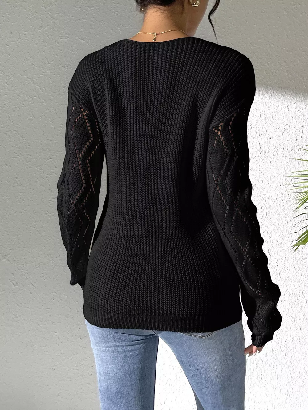 V-Neck Hollow Knit Sweater, image 11