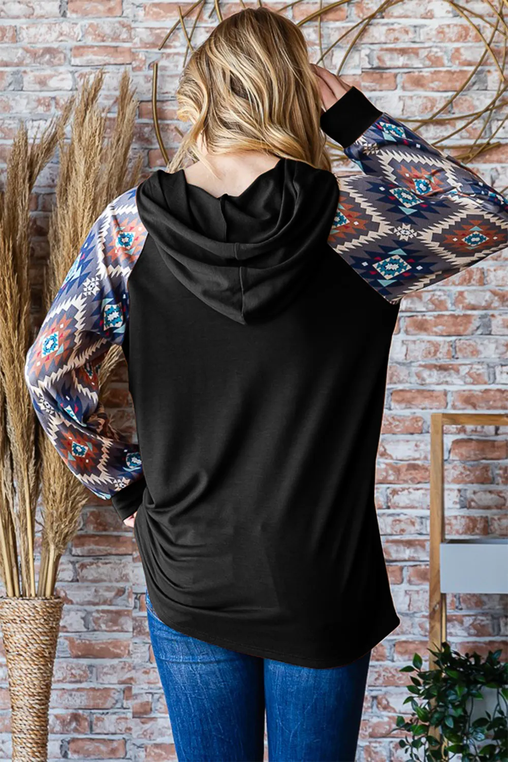 Half Button Printed Long Sleeve Hooded Top, image 2