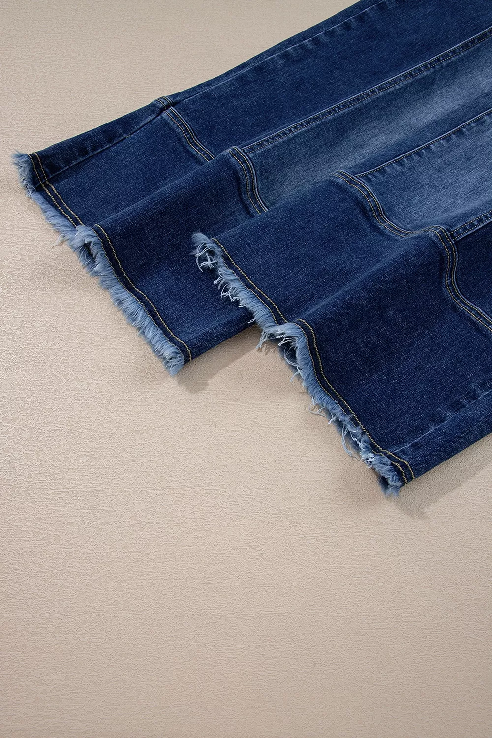 Drawstring Seam Detail Raw Hem Wide Leg Denim Pants, image 12