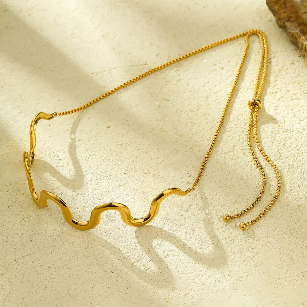 18K Gold-Plated Wave Necklace, image 3