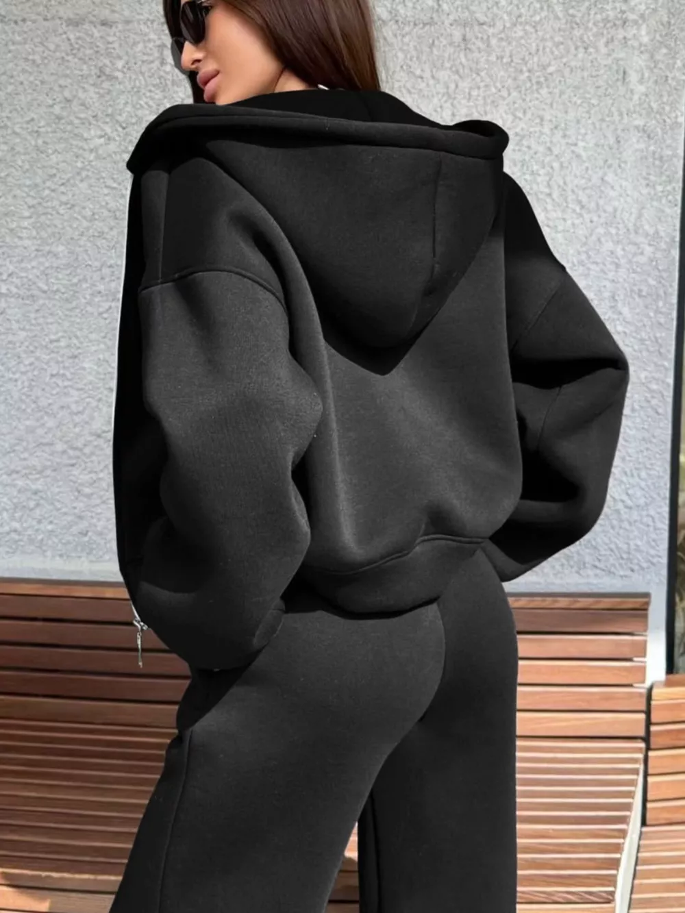 Zip-Up Hoodie and Wide-Leg Sweatpants Set, image 7