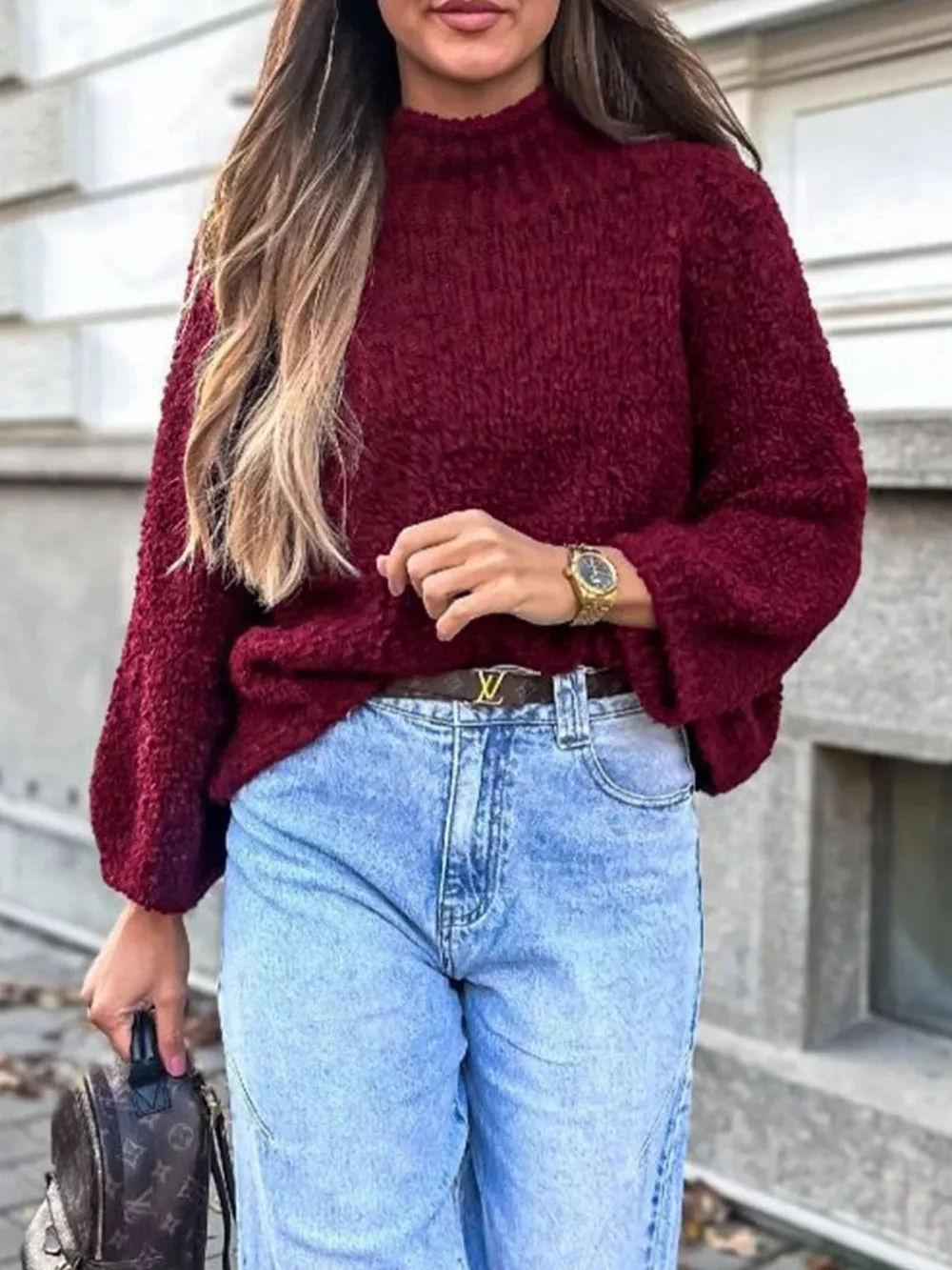 Textured Knit Mock Neck Sweater, image 2