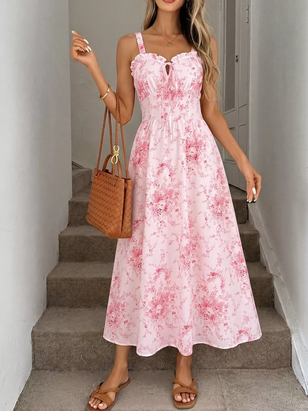 Floral Print Frill Trim Cami Dress, image 5