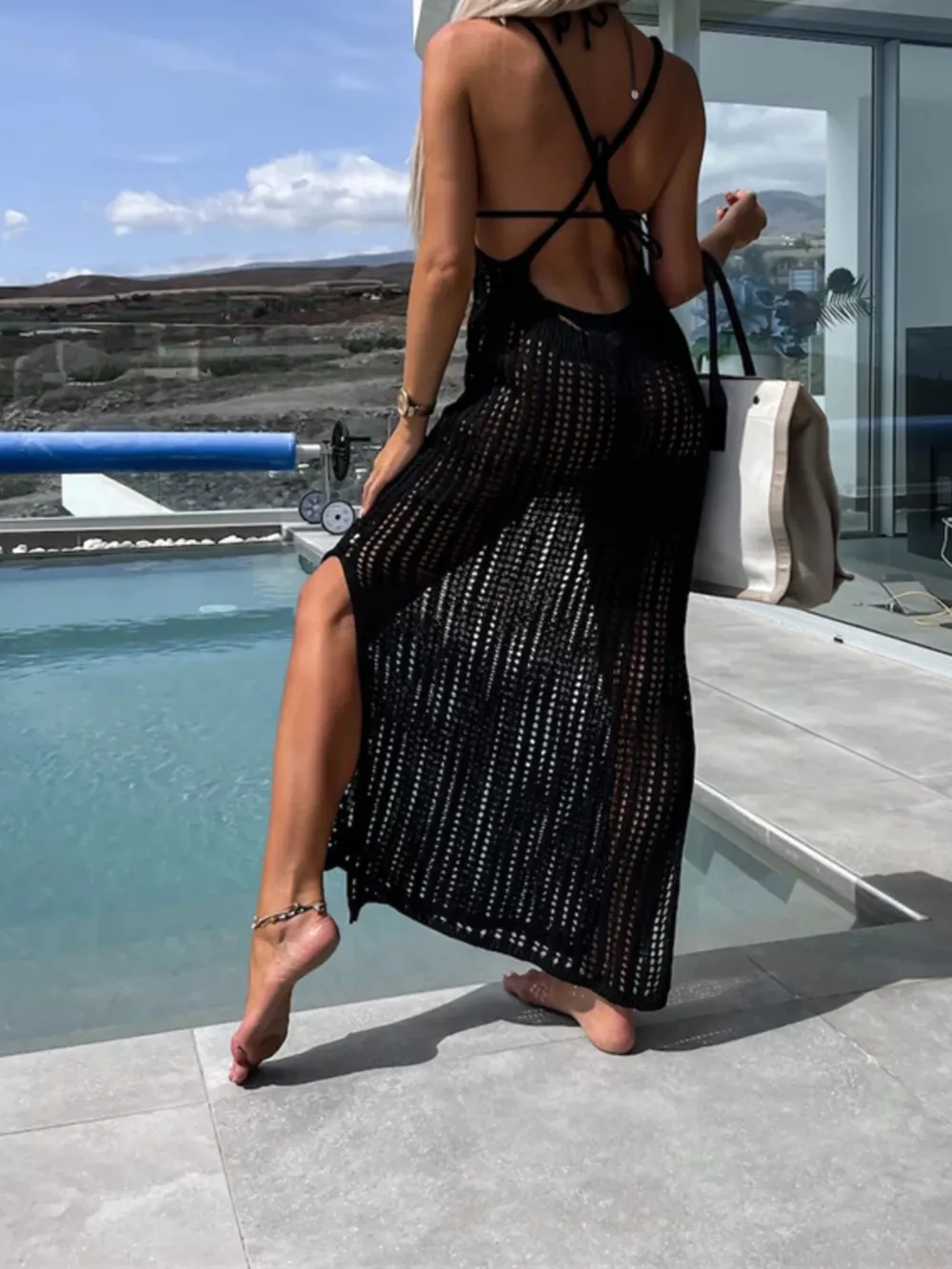 Openwork Slit Cutout Wide Strap Dress, image 13
