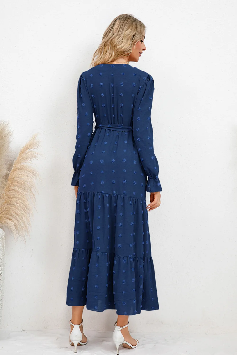 Swiss Dot Tied Surplice Flounce Sleeve Dress, image 15