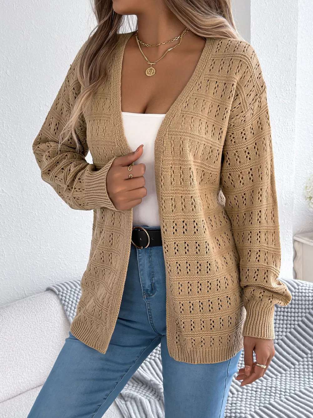 Open-Front Crochet Knit Cardigan, image 13