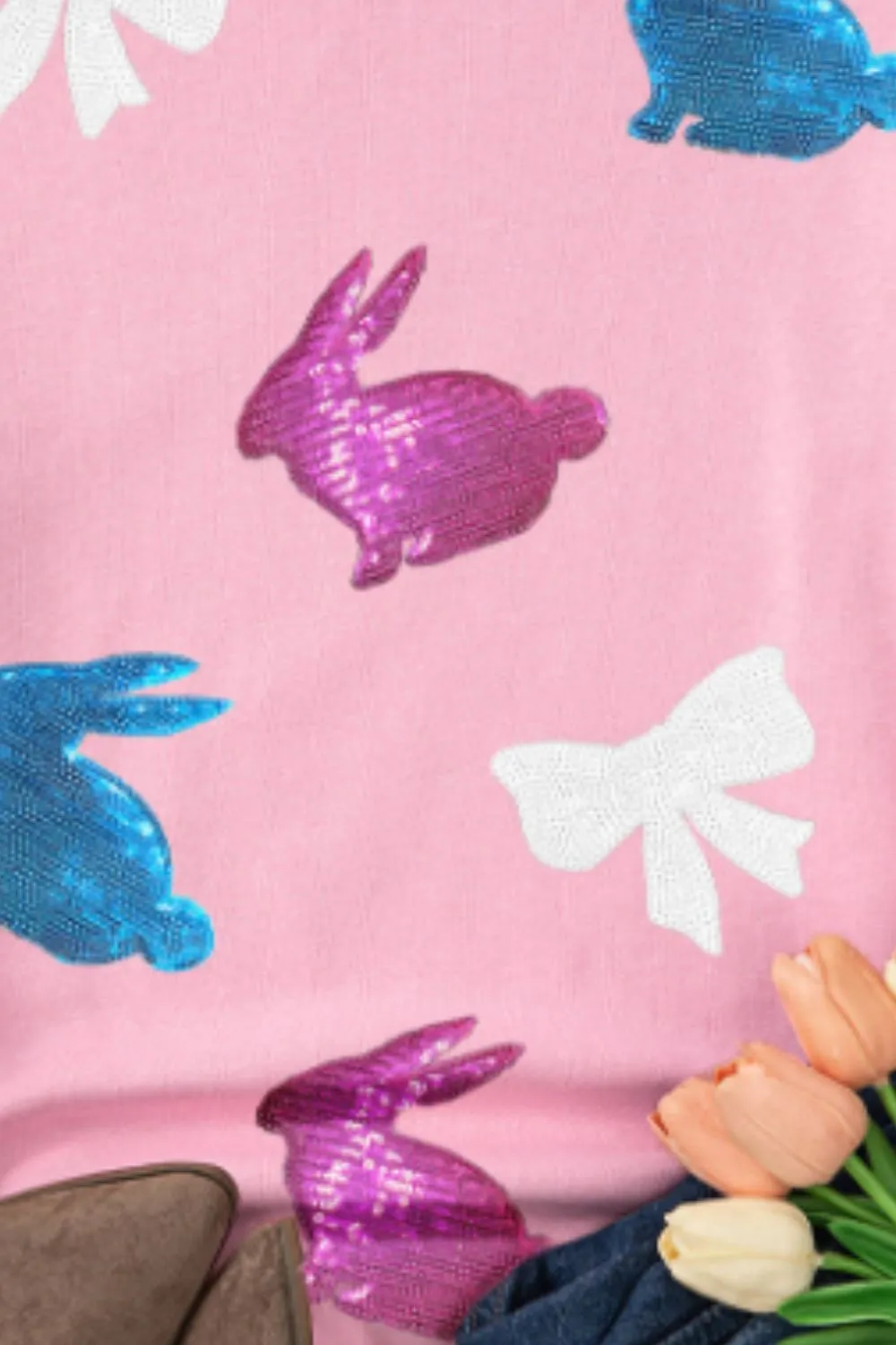 Easter Bunny Bow Knot Sequined Sweatshirt, image 2