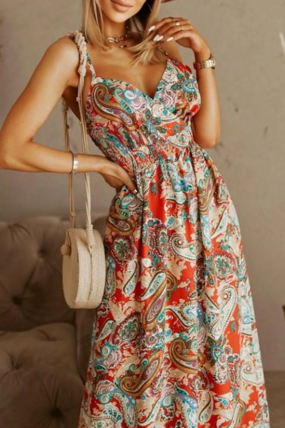 Printed Spaghetti Strap Maxi Dress, image 15