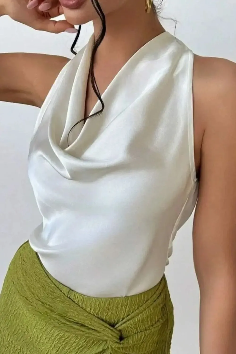 Satin Cowl Neck Sleeveless Blouse, image 5