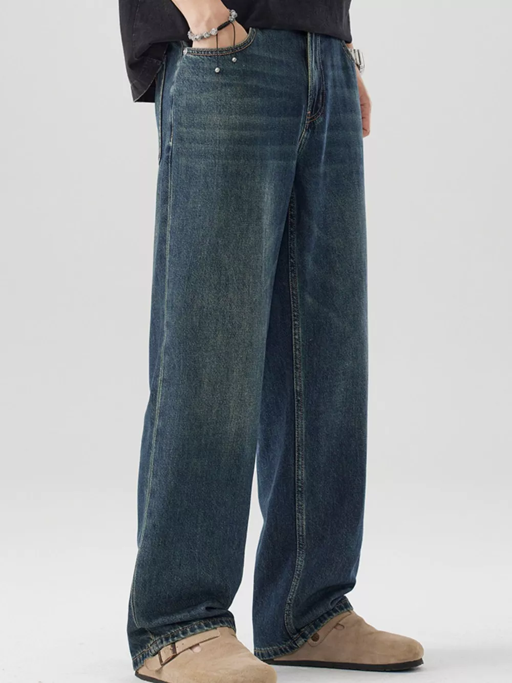 Men's Vintage Wash Wide Leg Jeans, image 4