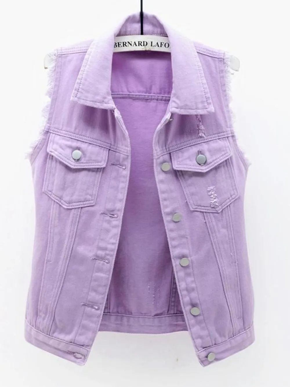 Full Size Sleeveless Frayed Denim Vest Jacket Plus Size, image 8