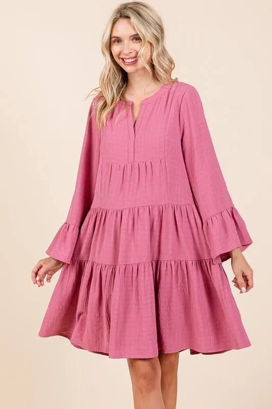 Tiered Notched Flare Sleeve Dress, image 4