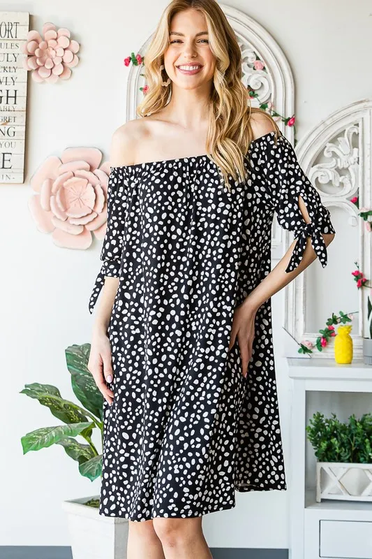 Full Size Short Sleeve Off Shoulder Animal Mini Dress Plus Size, image 7