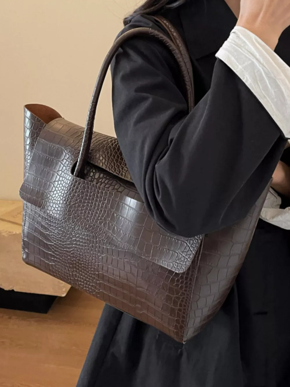 Crocodile Embossed Tote Bag, image 4