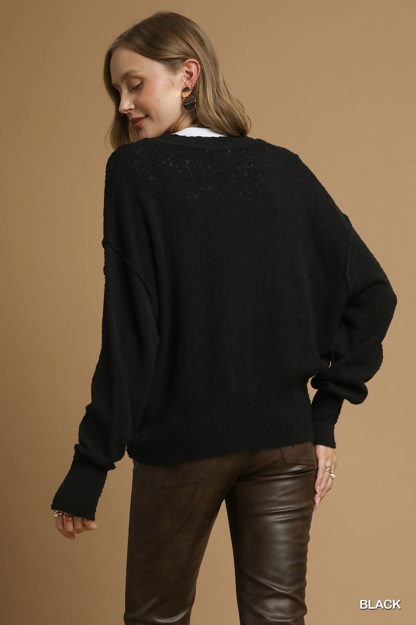 Button-Front V-Neck Knit Cardigan, image 5