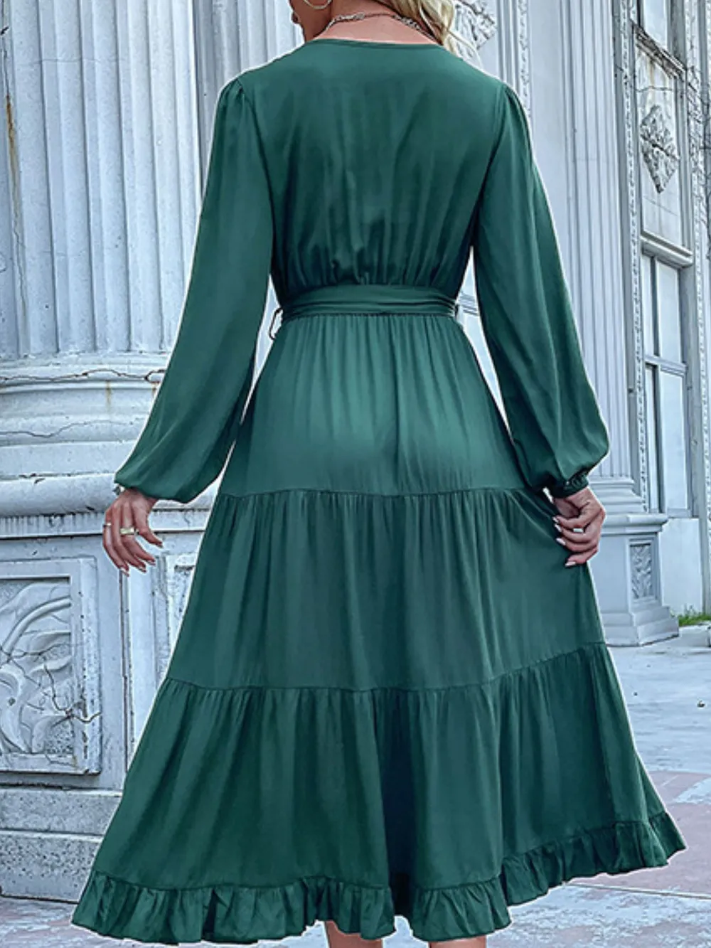 Ruffled Hem V-Neck Balloon Sleeve Dress, image 14