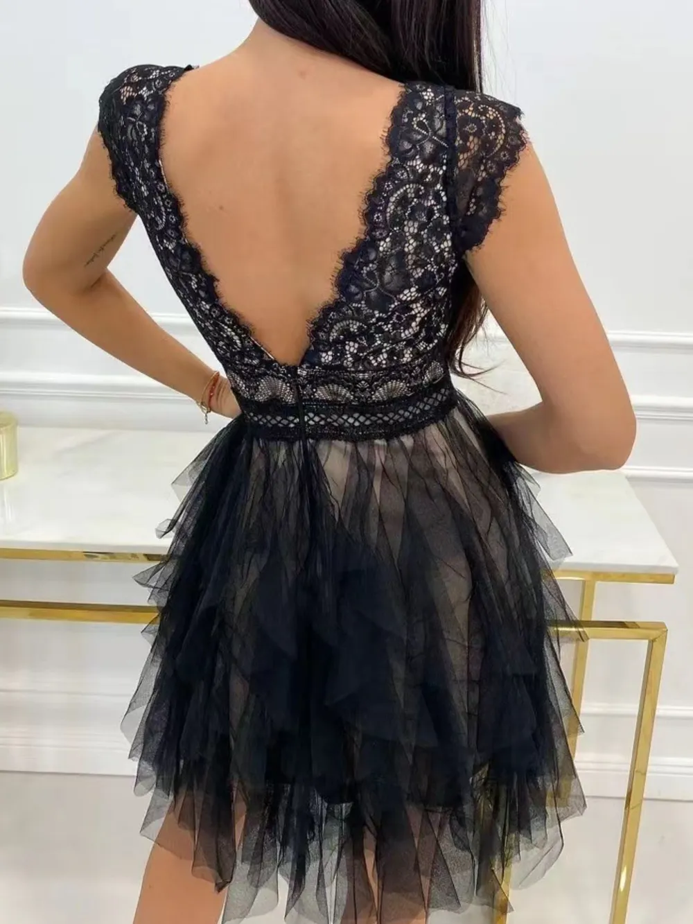 Lace V-Neck Ruffle Dress, image 5