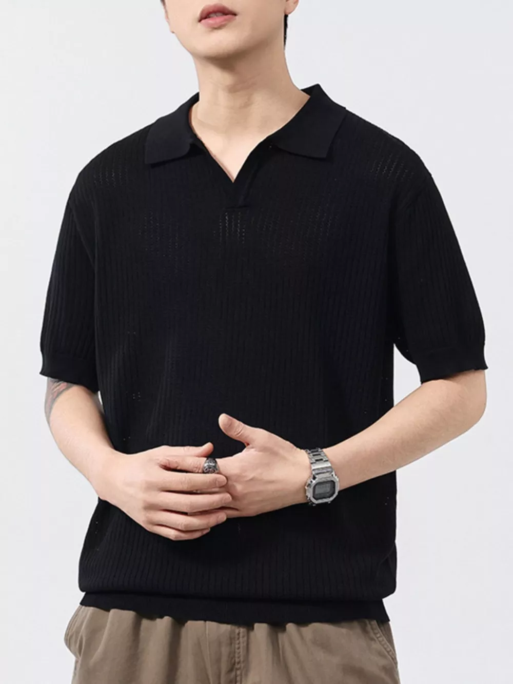 Men's Plus Size Ribbed Short Sleeve Polo, image 5