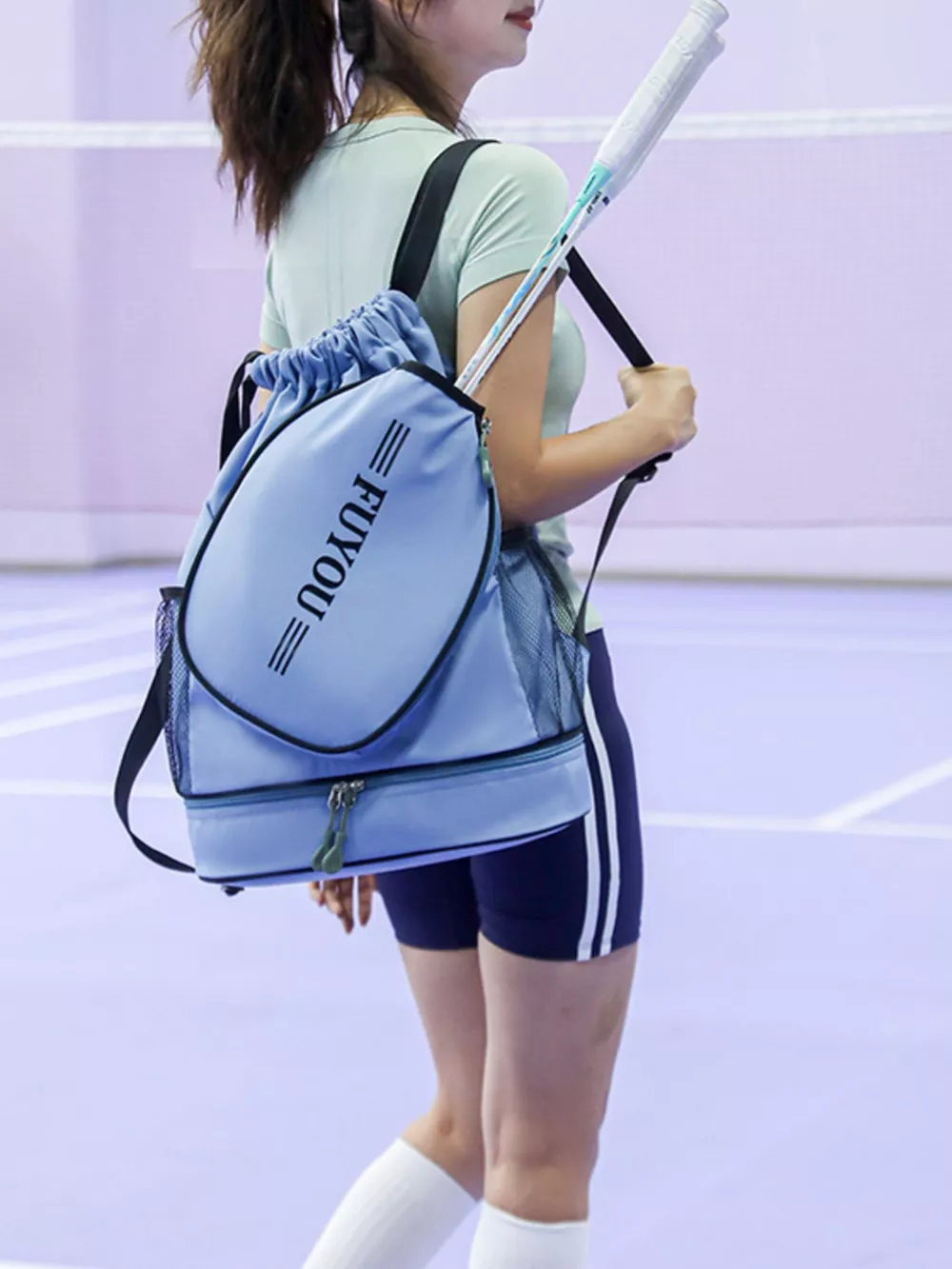 Sporty Racket Drawstring Backpack Bag, image 5